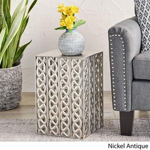 Modern Square Iron Accent Table, Nickel Antique - EK CHIC HOME
