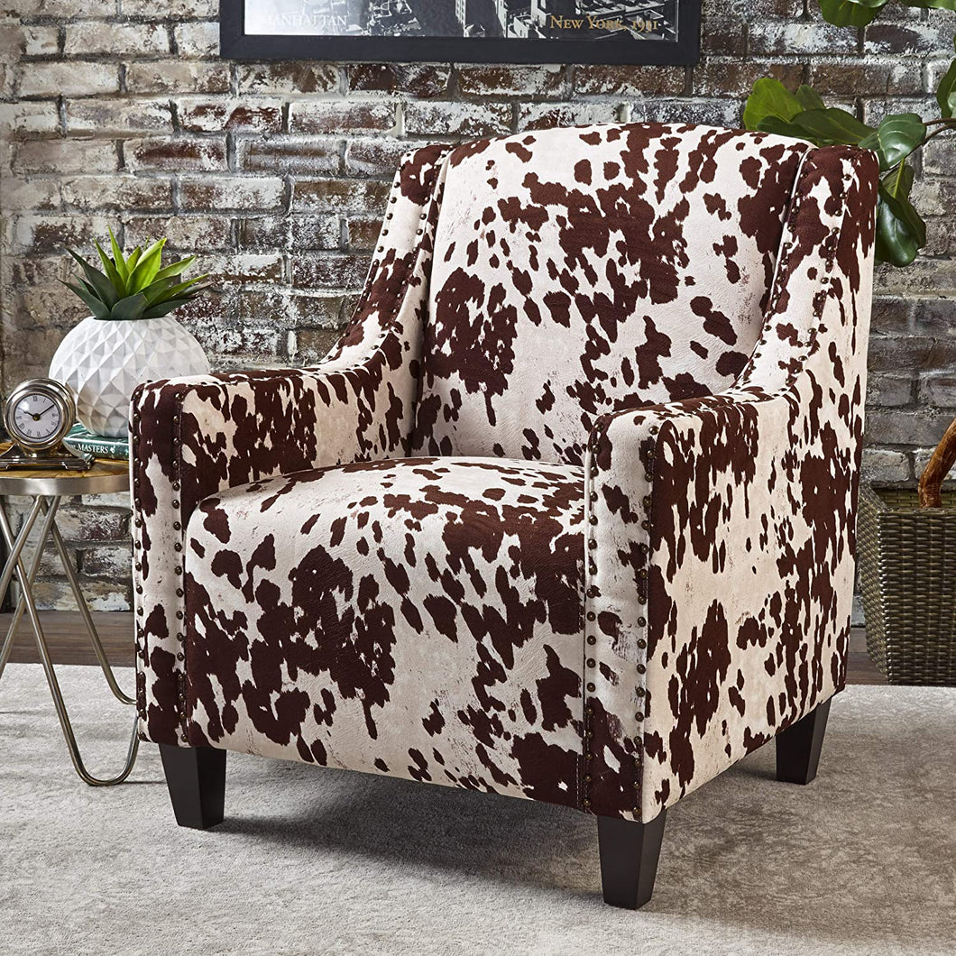 Studded Velvet Club Chair, Milk Cow / Dark Brown - EK CHIC HOME