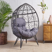 Load image into Gallery viewer, Indoor Wicker Teardrop Chair with Cushion, Gray - EK CHIC HOME