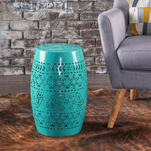 Load image into Gallery viewer, Lace Cut Teal Iron Accent Table - EK CHIC HOME