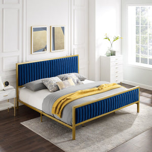 NAVY/GOLD Tufted Upholstered Low Profile Bed - EK CHIC HOME