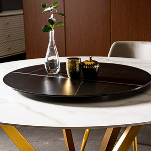 Luxury Italian Round Marble Top Revolving Dining Table Set - EK CHIC HOME