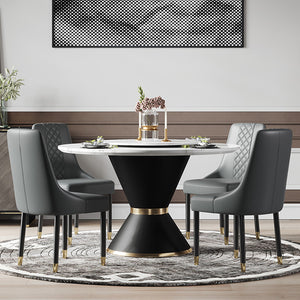 Luxury Round Glossy Slate Dining Table W/Turntable - EK CHIC HOME