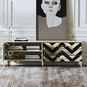 Luxury Modern  TV Stand Cabinet With Side Doors Drawers - EK CHIC HOME