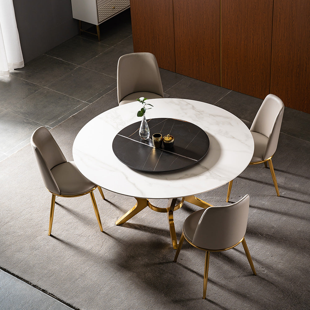 Luxury Italian Round Marble Top Revolving Dining Table Set - EK CHIC HOME