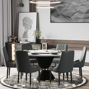 Luxury Round Glossy Slate Dining Table W/Turntable - EK CHIC HOME