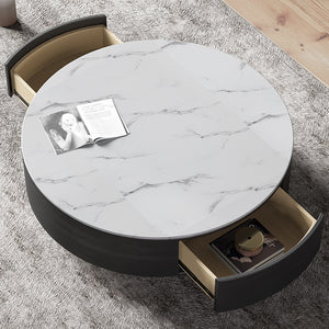 Luxury Round Gold Modern White Marble Coffee Table - EK CHIC HOME