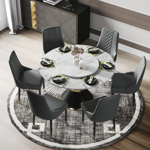 Luxury Round Glossy Slate Dining Table W/Turntable - EK CHIC HOME