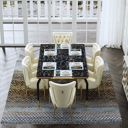 Luxury Natural Rectangular Marble Dining Table & Chairs Set - EK CHIC HOME