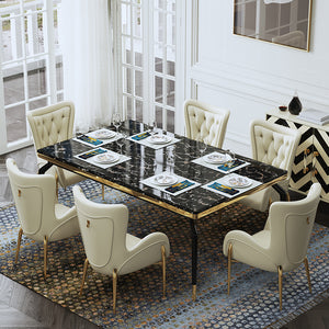 Luxury Natural Rectangular Marble Dining Table & Chairs Set - EK CHIC HOME