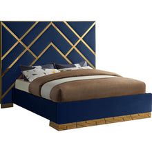 Load image into Gallery viewer, NAVY/GOLD Rogin Upholstered Flatform Bed - EK CHIC HOME