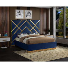 Load image into Gallery viewer, NAVY/GOLD Rogin Upholstered Flatform Bed - EK CHIC HOME