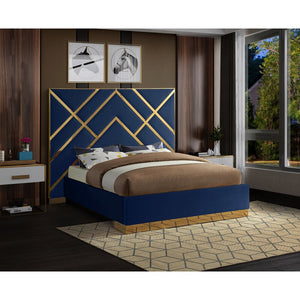 NAVY/GOLD Rogin Upholstered Flatform Bed - EK CHIC HOME