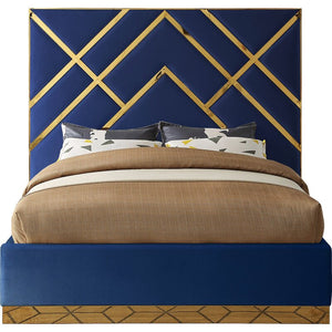 NAVY/GOLD Rogin Upholstered Flatform Bed - EK CHIC HOME