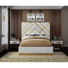 Load image into Gallery viewer, WHITE LEATHER/GOLD Rogin Upholstered Flatform Bed - EK CHIC HOME