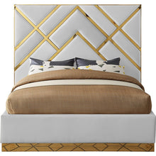 Load image into Gallery viewer, WHITE LEATHER/GOLD Rogin Upholstered Flatform Bed - EK CHIC HOME