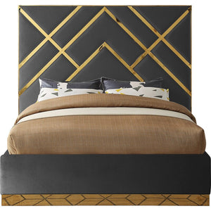 GREY/GOLD Rogin Upholstered Flatform Bed - EK CHIC HOME