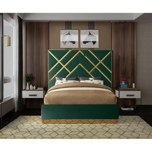 GREEN/GOLD Rogin Upholstered Flatform Bed - EK CHIC HOME