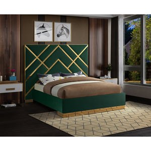 GREEN/GOLD Rogin Upholstered Flatform Bed - EK CHIC HOME