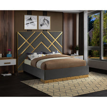 Load image into Gallery viewer, GREY/GOLD Rogin Upholstered Flatform Bed - EK CHIC HOME