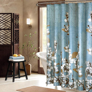 Hanakotoba Blue Shower Curtain,Flower Polyester Fabric - EK CHIC HOME