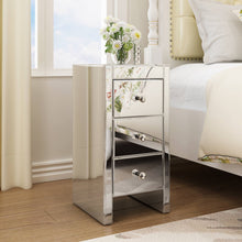 Load image into Gallery viewer, Set of 2 Mirrored Nightstand 3 Drawer Crystal Accent Silver Side Table - EK CHIC HOME