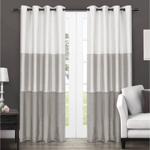 2 Pack Chateau Striped Faux Silk Grommet Top Curtain Panels - EK CHIC HOME