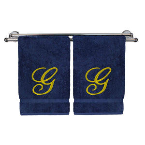 Monogrammed Hand Towel, Personalized Gift, 16 x 30 Inches - Set of 2 - Gold Embroidered Towel - EK CHIC HOME