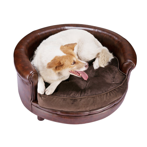 Chesterfield Faux Leather Large Dog Bed Designer Pet Sofa - EK CHIC HOME