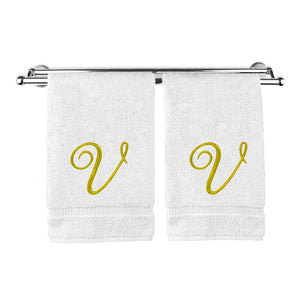 Monogrammed Hand Towel, Personalized Gift, 16 x 30 Inches - Set of 2 - Gold Embroidered Towel - EK CHIC HOME