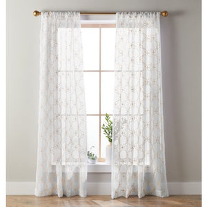 Quatrefoil Embroidery Pole Top Curtain Panel - EK CHIC HOME