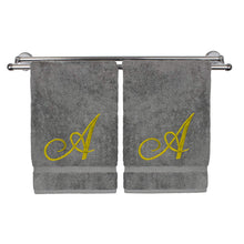Load image into Gallery viewer, Monogrammed Hand Towel, Personalized Gift, 16 x 30 Inches - Set of 2 - Gold Embroidered Towel - EK CHIC HOME