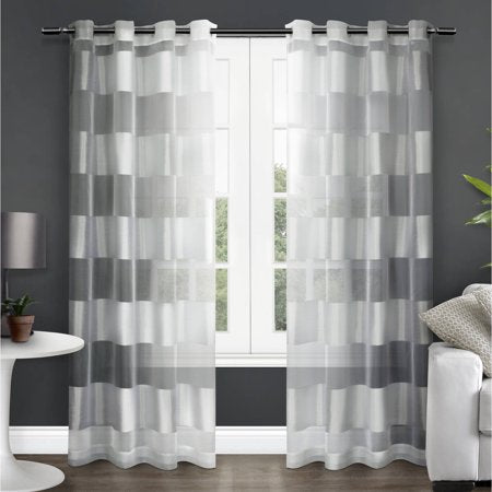2 Pack Striped Sheer Top Curtain Panels - EK CHIC HOME