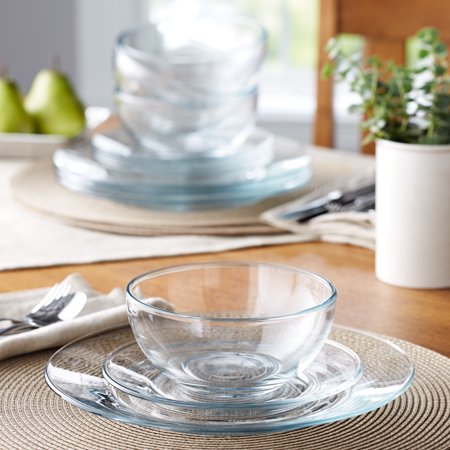 12-Piece Square Clear Glass Dinnerware Set - EK CHIC HOME