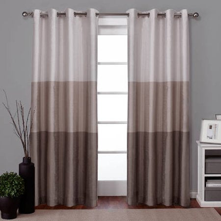 2 Pack Chateau Striped Faux Silk Grommet Top Curtain Panels - EK CHIC HOME