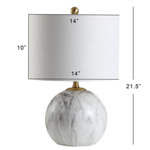 Luna 21.5" Faux Marble Resin LED Table Lamp, White/Brass Gold - EK CHIC HOME