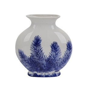White and Blue Palm Vase - EK CHIC HOME