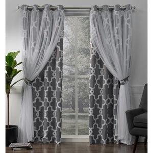 2 Pack Alegra Layered Geometric Blackout and Sheer Grommet Top Curtain Panels - EK CHIC HOME