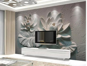 3D Embossed Lotus Floral Wallpaper - EK CHIC HOME
