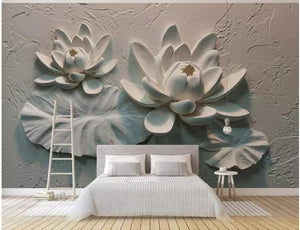 3D Embossed Lotus Floral Wallpaper - EK CHIC HOME