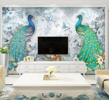 Load image into Gallery viewer, Oil Painting Two Big Green Peacocks Wallpaper, - EK CHIC HOME