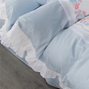 Luxury Egypt Cotton Fairy tales Lace Bedding Set - Embroidery Ruffles Duvet 4/6/7Pcs - EK CHIC HOME