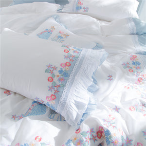 Luxury Egypt Cotton Fairy tales Lace Bedding Set - Embroidery Ruffles Duvet 4/6/7Pcs - EK CHIC HOME