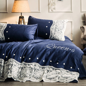 Luxury 100% Cotton Fantasy Lace Bedding Set - Stone Duvet 4Pcs - EK CHIC HOME