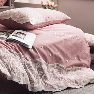 Luxury 100% Cotton Fantasy Lace Bedding Set - Stone Duvet 4Pcs - EK CHIC HOME