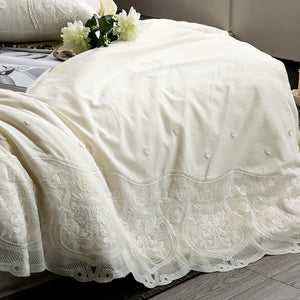 Luxury 100% Cotton Fantasy Lace Bedding Set - Stone Duvet 4Pcs - EK CHIC HOME