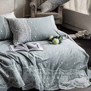 Luxury 100% Cotton Fantasy Lace Bedding Set - Stone Duvet 4Pcs - EK CHIC HOME