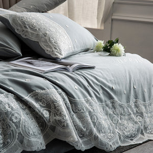 Luxury 100% Cotton Fantasy Lace Bedding Set - Stone Duvet 4Pcs - EK CHIC HOME