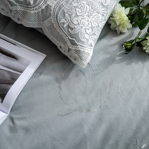 Luxury 100% Cotton Fantasy Lace Bedding Set - Stone Duvet 4Pcs - EK CHIC HOME