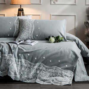 Luxury 100% Cotton Fantasy Lace Bedding Set - Stone Duvet 4Pcs - EK CHIC HOME